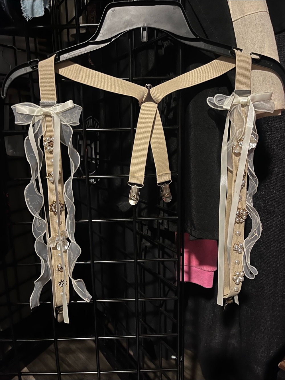 Embellished Suspenders - Beige